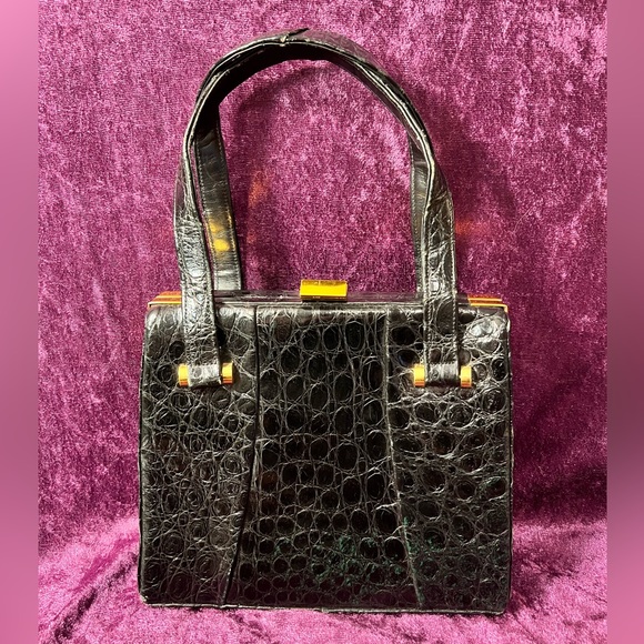Vintage BASS Alligator Crocodile Handbag with Lipstick Red Leather interior! - Picture 3 of 10